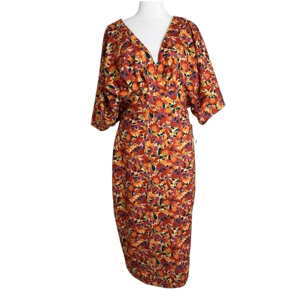 Alexia Admor Mira Floral Midi Dress NWT Size M Batwing Sleeve Dolman - Picture 3 of 8